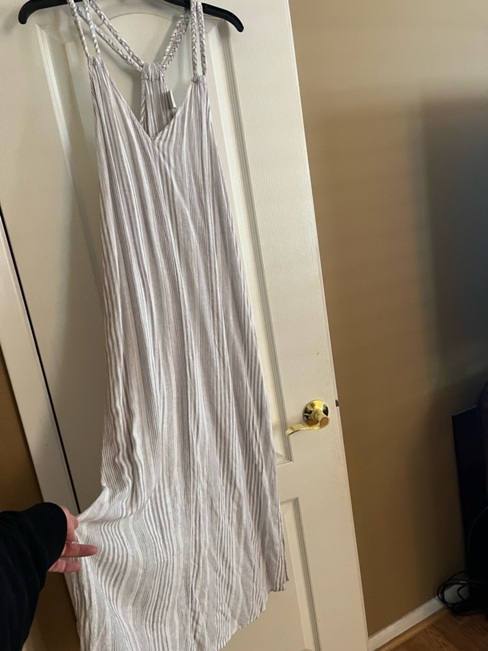 C&C California Light Gray Striped Maxi Dress with Braided Straps - Picture 2 of 7